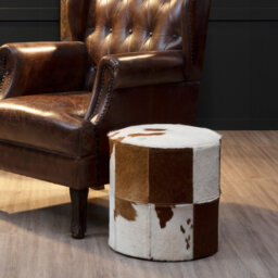 Eden 40cm Wide Genuine Leather Round Animal Print Pouf Ottoman