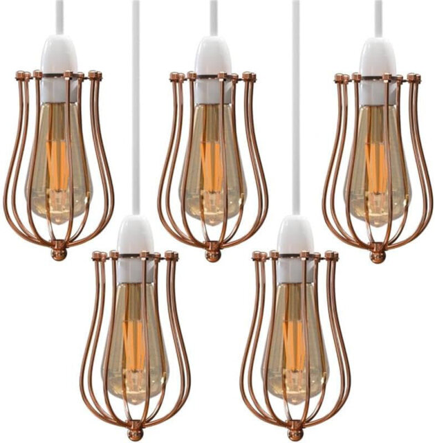 Modern 5 Pack Pendant Light Metal Balloon Wire Cage E27 Bulb Base Easy Fit Hanging Ceiling Lamp Shade Ideal for Kitchen Living Room Hallway Bar Coffee