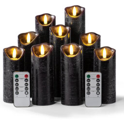 9-Pack Black Flameless LED Candles - Battery-Operated Real Wax with Remote & Timer, Flickering Electric Candles for Wedding, Birthday, Halloween & Chr