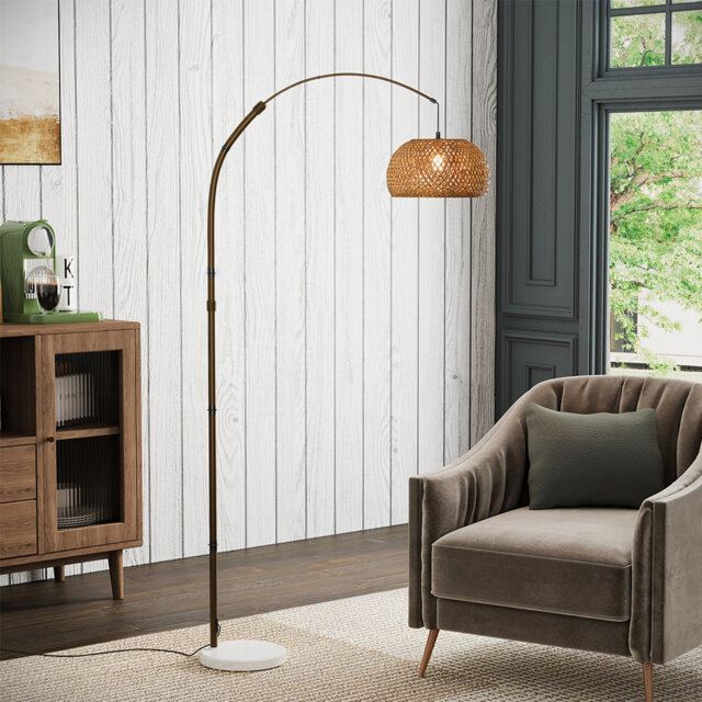 Vintage Style Floor Lamp with Bamboo Lampshade and Base