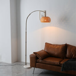 Vintage Style Floor Lamp with Bamboo Lampshade and Base