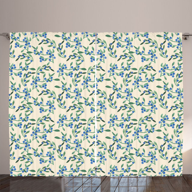Rustic curtain, watercolor berry print, botany theme, cream dark lavender