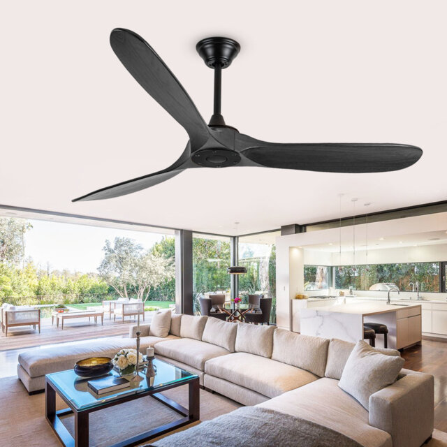 Solid Wood Ceiling Fan With Remote,3 Blade Reversible Dc Motor, Quiet Cooling For Living Room Or Bedroom