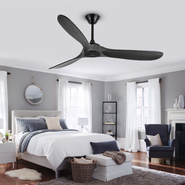 Solid Wood Ceiling Fan With Remote,3 Blade Reversible Dc Motor, Quiet Cooling For Living Room Or Bedroom