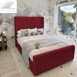 Monai Bed - Wingback Ottoman Storage with Plush Velvet Gas Lift and Headboard