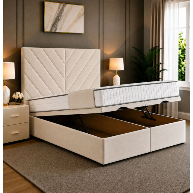 Paris Chevron Divan Ottoman Storage Bed Frame with End Lift Storage