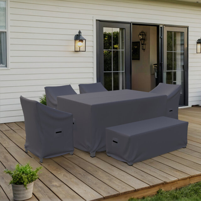 Ketterman Travira Outdoor Dining Set Cover For 6-Person Rectangular Patio Dining Set, Water-Repellent UV-Resistant Polyester With Tie-Downs