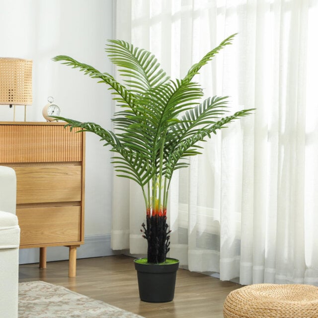 HOMCOM Decorative Artificial Plant With Plastic Pot And Flocked Soil, Fake Plant For Home Office Decor