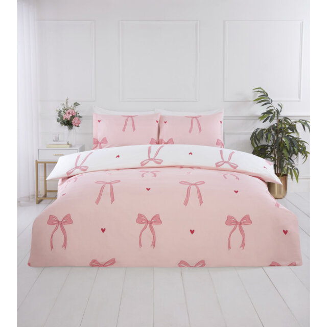 Printed Bows Polyester Floral Duvet Cover Set