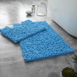 Modern 2 Piece Bathroom Rug Set Microfiber Chenille Bath Mat & Pedestal Mat Super Soft Non Slip Absorbent Washable