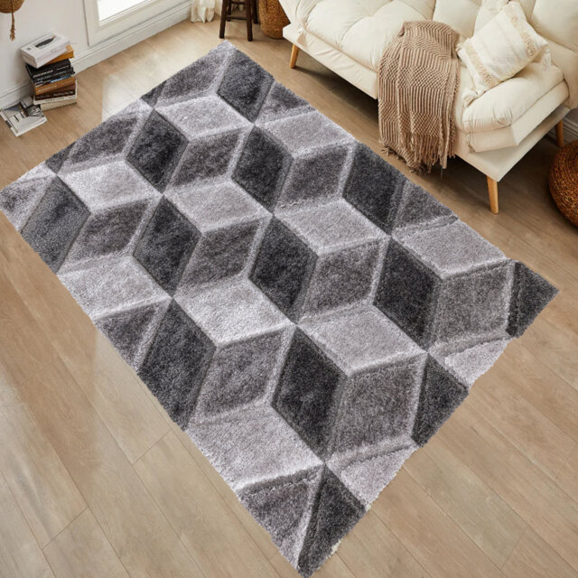 Alyha Geometric Machine Tufted Shag Indoor / Outdoor Area Rug