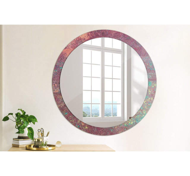 Huldar Round Glass Framed Wall Mounted Accent Mirror in Purple/Pink