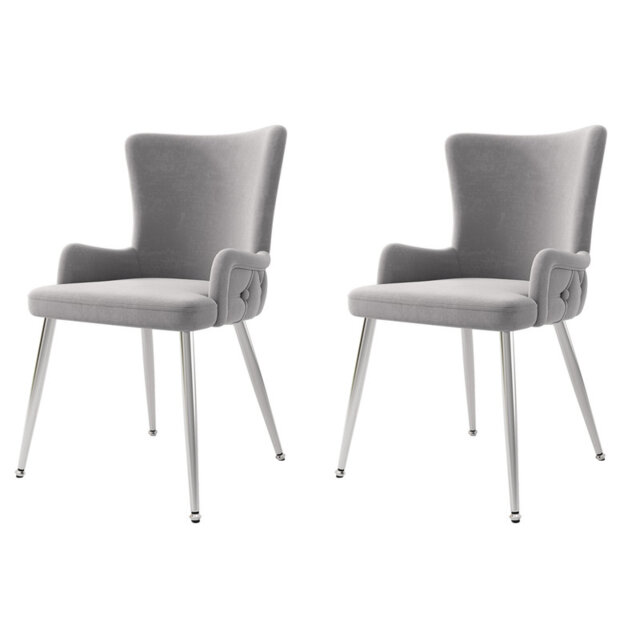 Grey Velvet 2-Piece Dining Chairs with Gold Metal Legs, Ideal for Dining Room
