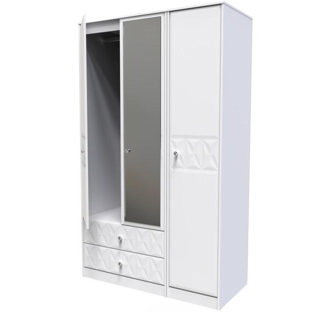 Ceinwen Triple Mirror Wardrobe with 2 Drawers in White Matt