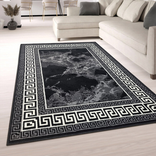 Anitza Geometric Machine Woven / Power Loomed Rectangle: 120cm X 170cm Black Area Rug