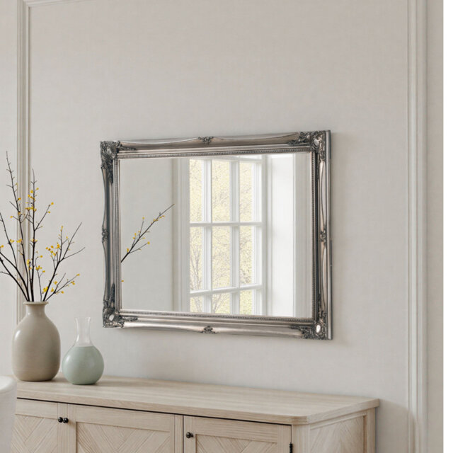 French Style Burdette Carved Wood Framed Accent Mirror