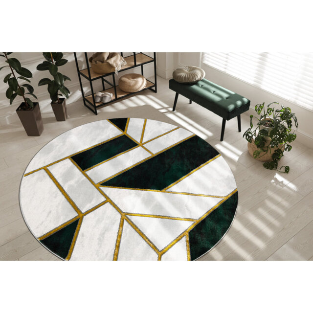 Exclusive glamorous, stylish, marble, geometric bottle green / gold rug