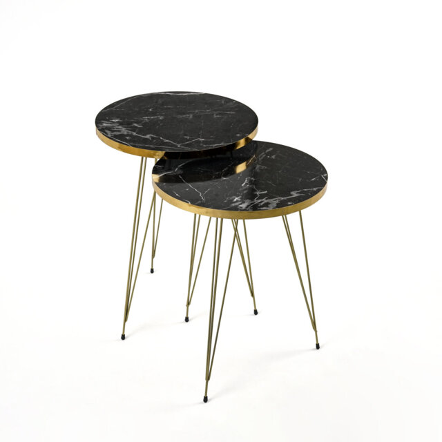 Marble-Look Side Nesting Tables Modern End Tables Set of 2 with Gold Legs