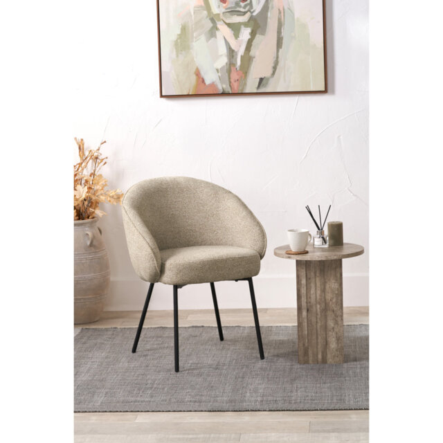 Kelsby Mocha Textured Marl Chenille and Black Metal Tub Dining Chair