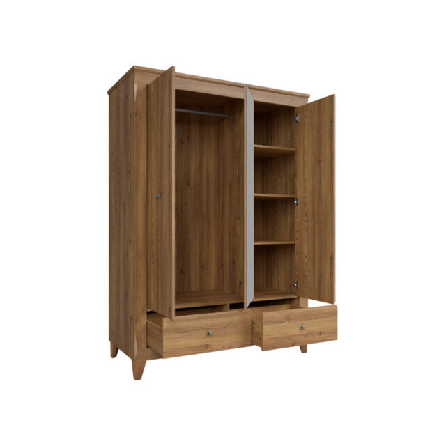 Bergen 144 cm 3 Door Wardrobe with Mirror and Drawer Golden Sibiu Larch