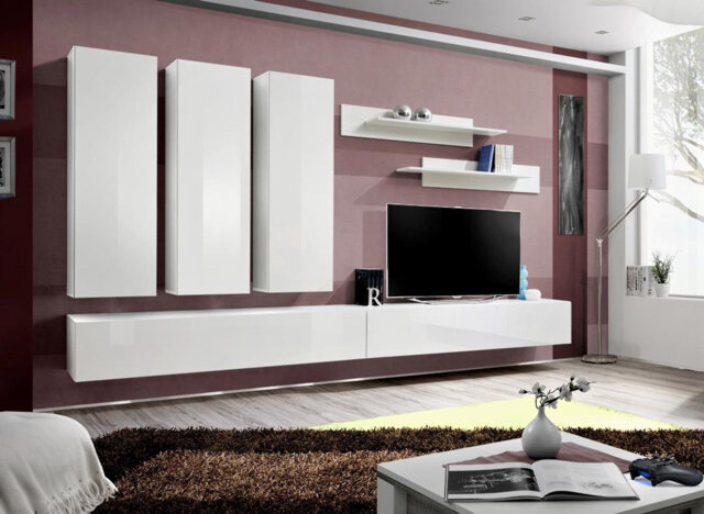Fly E1 White Entertainment Unit 320cm - Modular Media Wall for TVs Up To 75 Inch