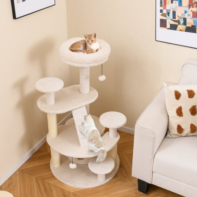 Cat Tree Multilevel Cat Climbing Tower Kitty Activity Center-White
