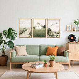 Farmhouse Cabin Canvas Wall Art Set, 3 Piece 30 x 40 cm Landscape Wall Decor for Living Room