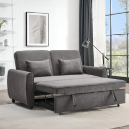 164cm W  Convertible Sofa Bed with 2 Pillows in Grey