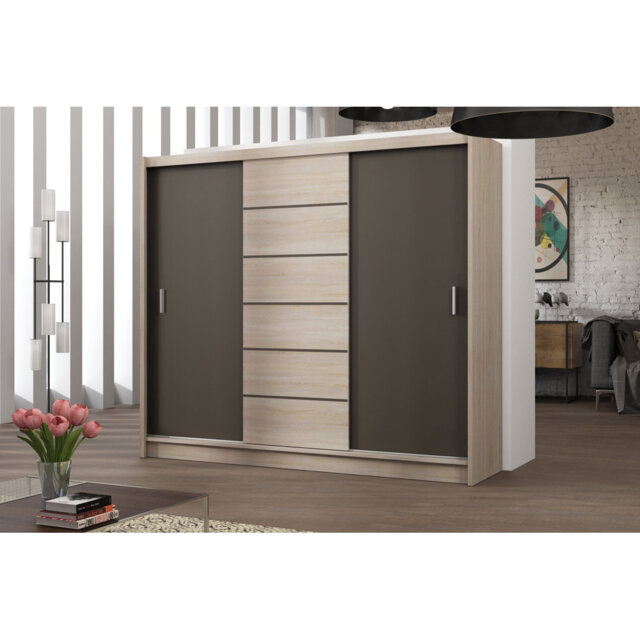 SEWILLE 250cm Sliding Door Wardrobe - Dynamic Sonoma Oak Meets Bold Lava Contrast