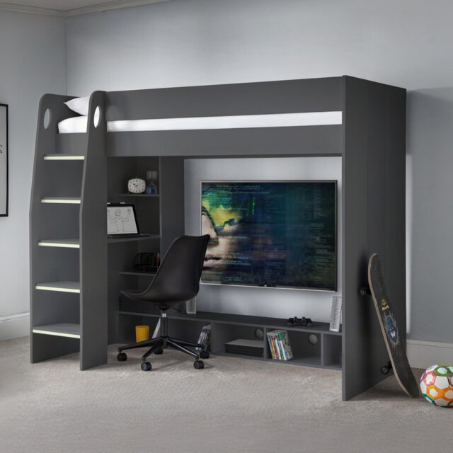 Aisha Single (3') High Sleepers Bed Frame with Storage Included with Built-in Ladder Included with Desk Included
