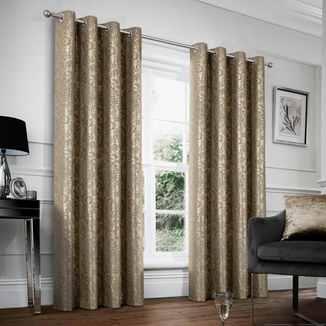 Floral Gold Foil Print Blackout Curtains Thermal Insulated Velvet Curtain 1 Pair Brown 168 X 183 cm
