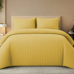 Embossed Stripe Microfibre Duvet Cover Set Breathable with Zipper Closure