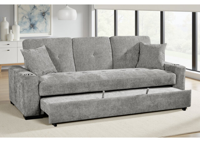 Upholstered Sofa Bed with Cupholders
