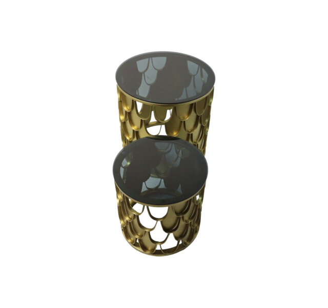 Round Side Table-ø45x45/ø35x35-Gold-Metal/Glass