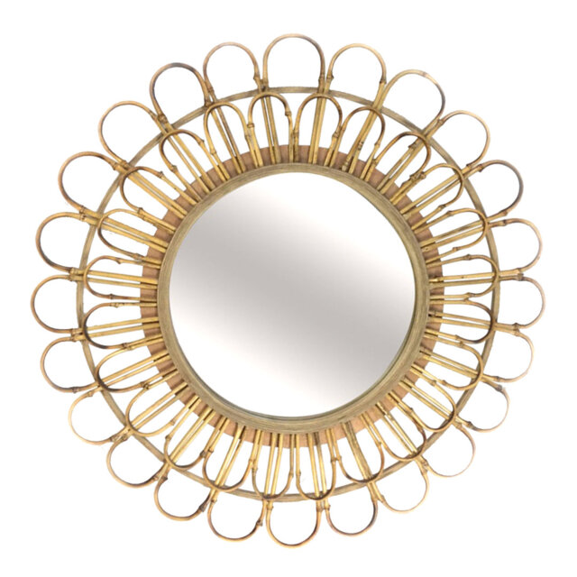 Round Wood Framed Wall Mounted Accent Mirror in Brown