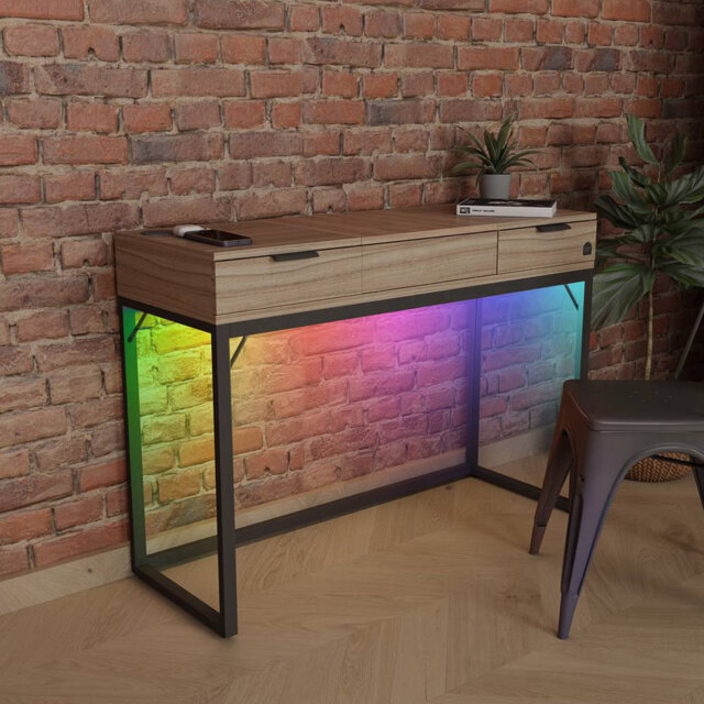 XR Living Denver Dressing Table With Mirror, Wireless Charging and App Control Lights - Oak / Black