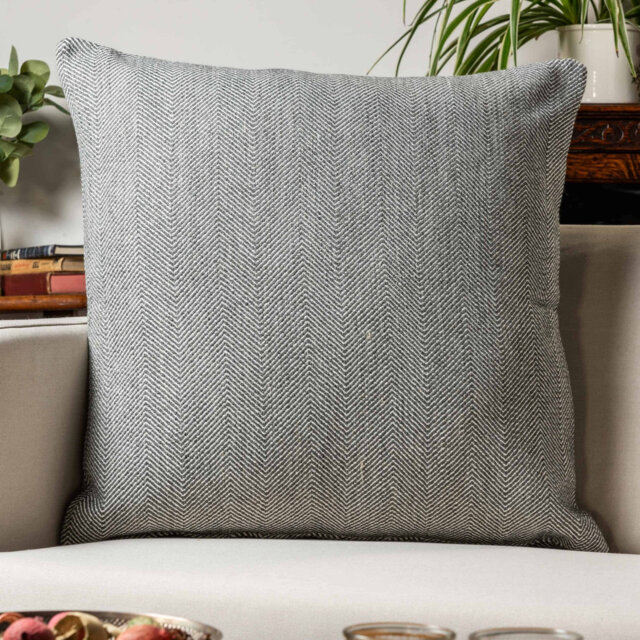 Faux Wool Linen Blend Herringbone Cushion in Grey