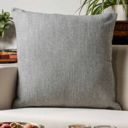 Faux Wool Linen Blend Herringbone Cushion in Grey