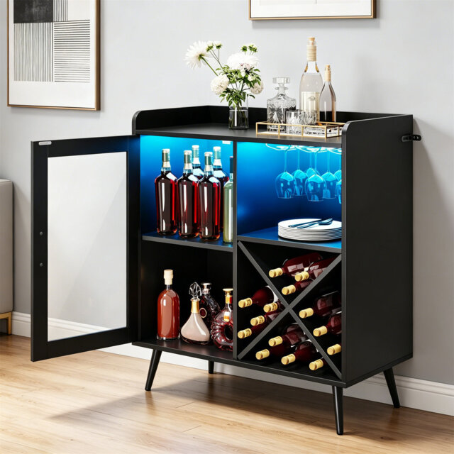 Wine Bottle & Glass Rack Black