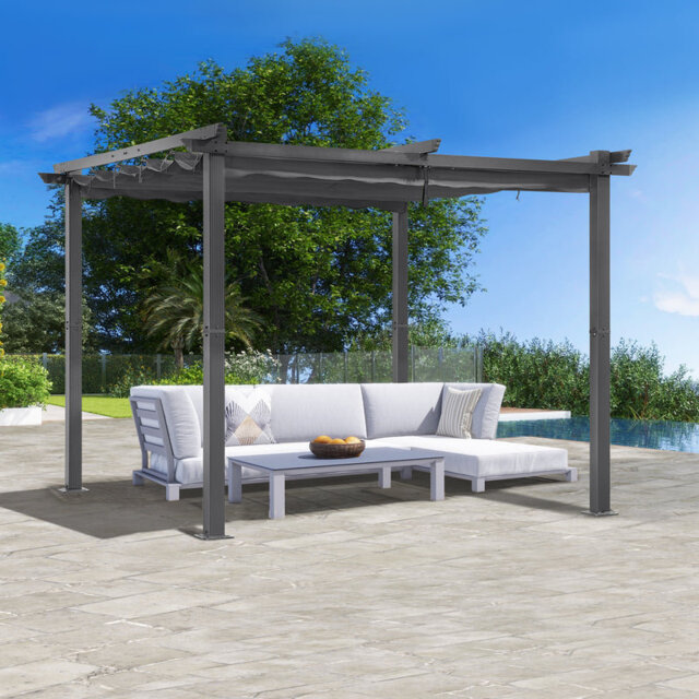Angel Living 3x3M Aluminum Patio Pergola with Retractable Canopy for Outdoor Garden Grey