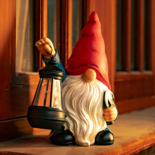 "11""×5.39""×5.12"" Solar LED Lantern Gnome Statue with Shovel, Outdoor Patio Garden Decor, Christmas Housewarming Gift"