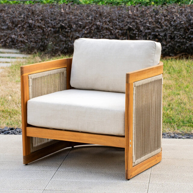 Outdoor Loveseat Sofa – Solid Hardwood, 20 cm Cushions, D17 Foam, Olefin Fabric