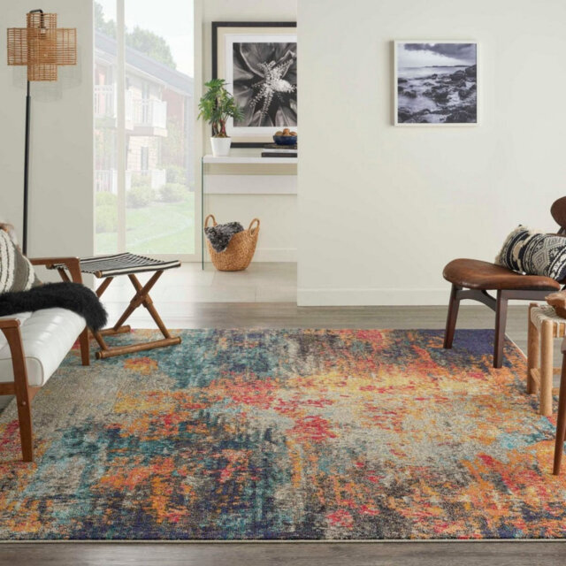 Multicolor Modern Rug, 6Mm Thickness Stain Resistant Abstract Rug, Modern Rug For Bedroom, & Livingroom