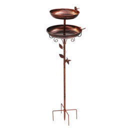 Metal Bird Bath for Garden, 46in/116cm 2-in-1 Birdfeeder & Birdbath with Bird & Leaf Design, Double Bowls
