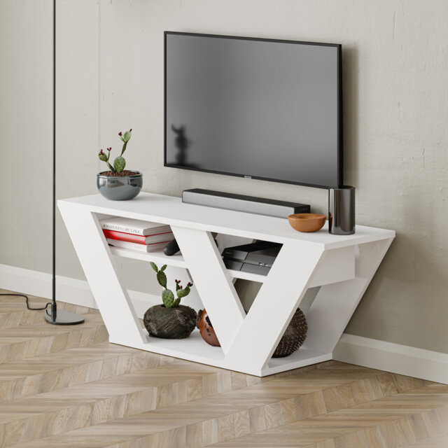 "Kirstin 110 Cm TV Stand for TVs up to 48"" - Modern Entertainment Unit with V-Shaped Legs"