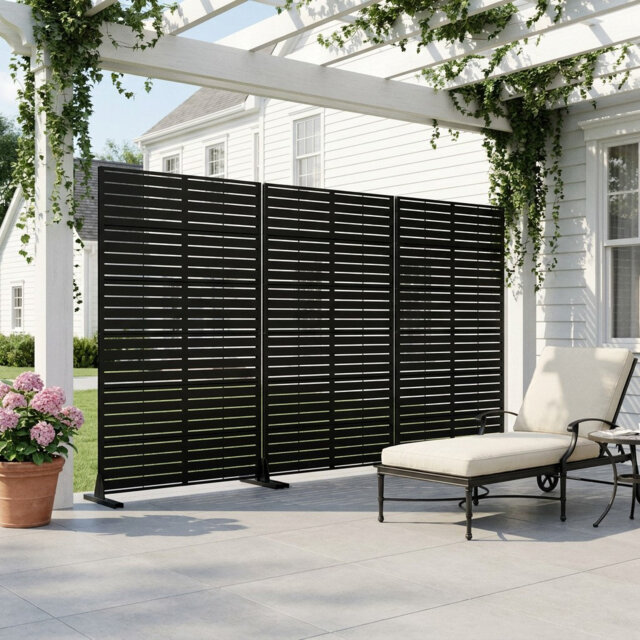 183cm H Freestanding Metal Room Divider Decorative Privacy Screen Garden Lattice Panel Trellis for Patio, Balcony, Backyard, Pool, Indoor Room