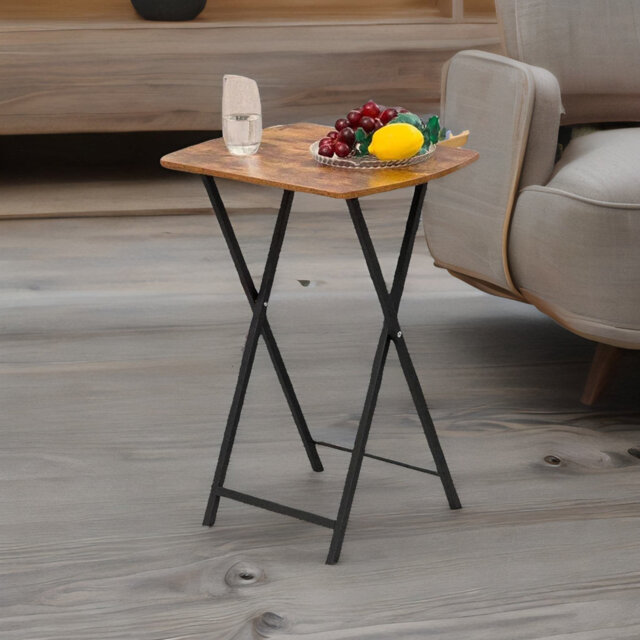 Rathore Rustic Industrial Wooden Folding Side Table with Storage End Tables Living Room Furniture