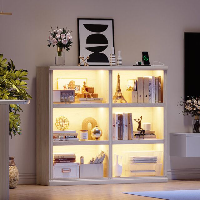 6-Cube Open Bookcase with 3-Colour Motion Sensor LED Lights