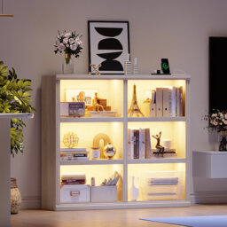6-Cube Open Bookcase with 3-Colour Motion Sensor LED Lights