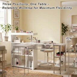 120cm White Rotating Manicure Table & Nail Desk with Built-In Dust Collector & Storage Tower